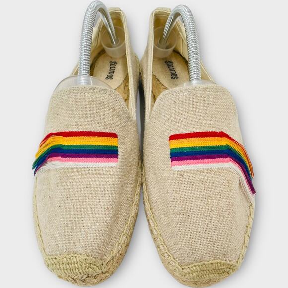 Anthropologie Soludos Pride Beige Espadrille Rainbow Slip On Flat Loafers Linen - Picture 3 of 12